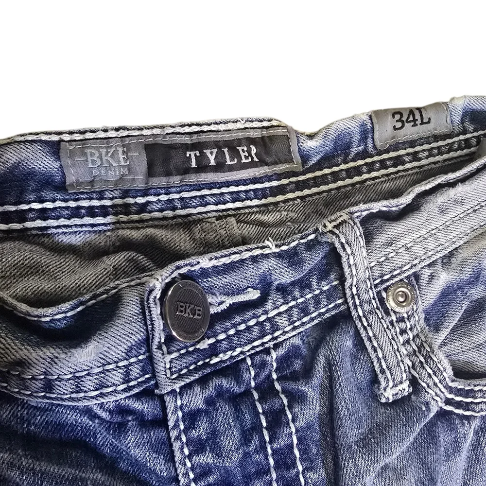 BKE Tyler 34L Western Cowboy Distressed Light Wash Mens Jeans 34x32 - Picture 2 of 8